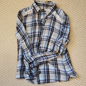 Kim Rogers Navy, Red and White Plaid Shirt
